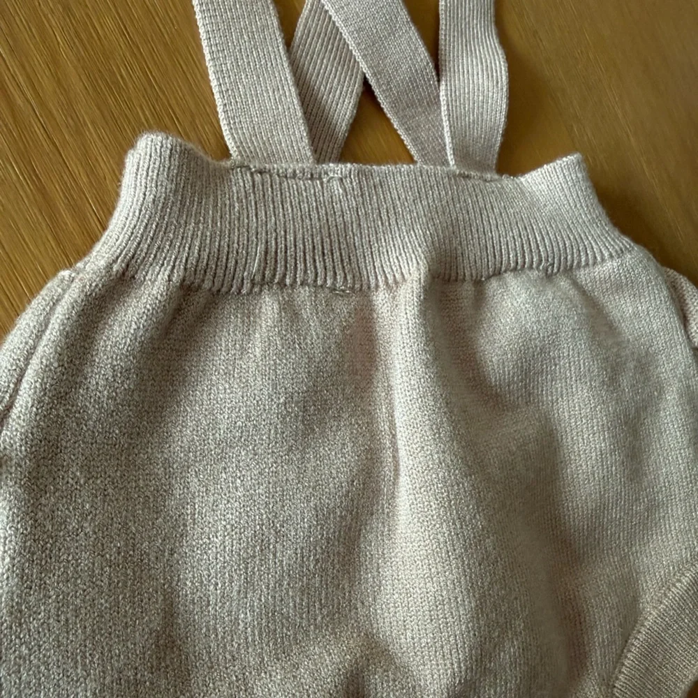 Adorable Tan Ruffle Suspender Baby Romper
